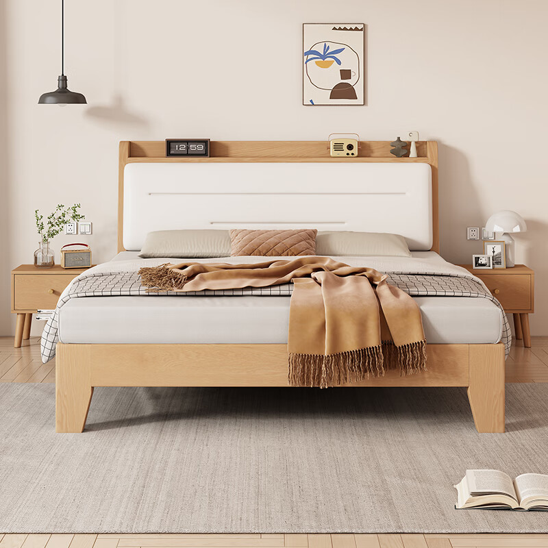 Zunzhi solid wood bed thickened soft package 1.5 meters double bed home master bedroom 1.8 meters large bed simple single rental house bed soft back bed 1.5*2 meters