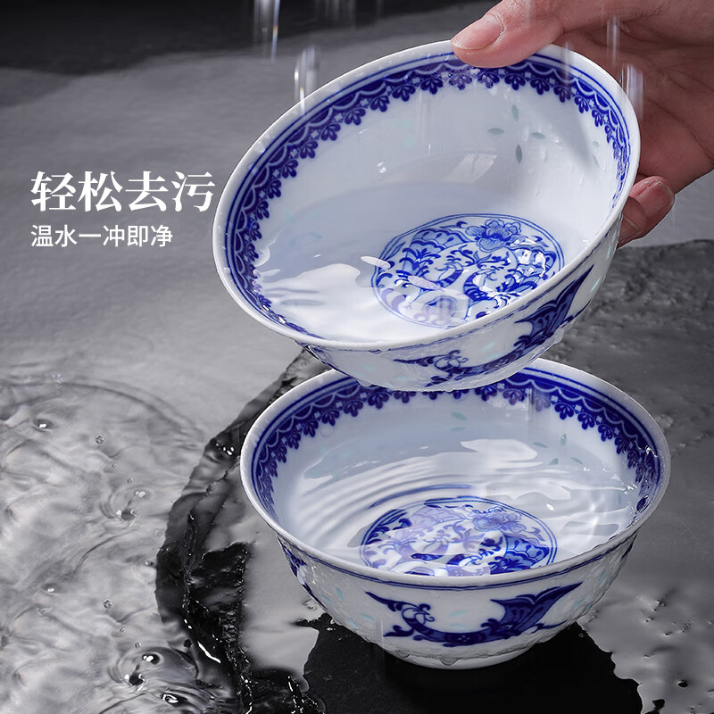 Jingdezhen Chinese style underglaze blue and white exquisite ceramic white porcelain rice bowl tableware set for ten people party housewarming gift Peacock tableware set-56 pieces