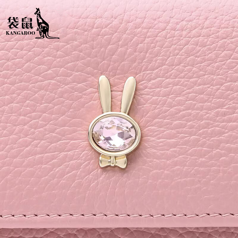Kangaroo wallet women's short 2025 new first-layer cowhide women's hand-held fashionable three-fold hand-grabbed coin purse card holder pink horse