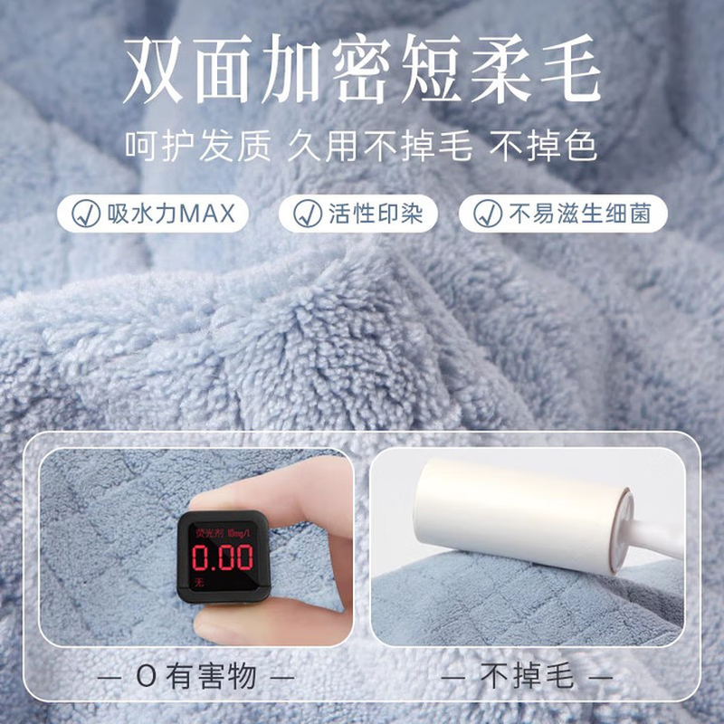 Laotang Dry Hair Hat Women's Absorbent Towel Thickened and No Shedding, Cheese Check Style - Yunshan Blue