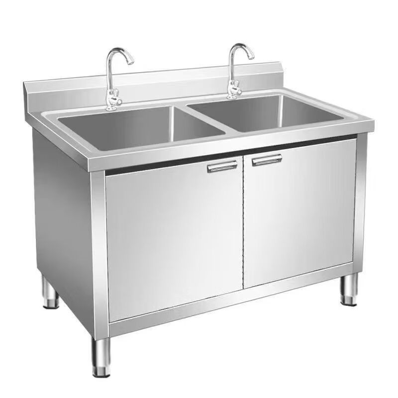 An Junsheng stainless steel pool cabinet workbench integrated sink kitchen cabinet washbasin fruit cutting table combination floor-standing length 200 width 60 cm left double pool 304 stainless steel economical 1.1 thick