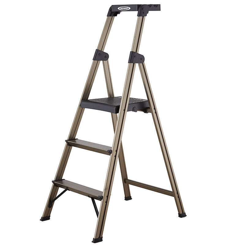 Stable ladder aluminum alloy herringbone three-step ladder with tool tray non-slip wide pedals 233T-3CN