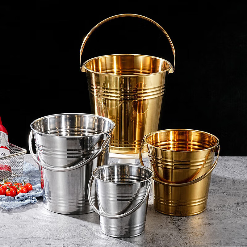 Feihuan Internet celebrity stainless steel ice bucket ice bar champagne bucket commercial KTV special ice bucket beer red wine bucket portable ice bucket 16cm (2L) with ice clip