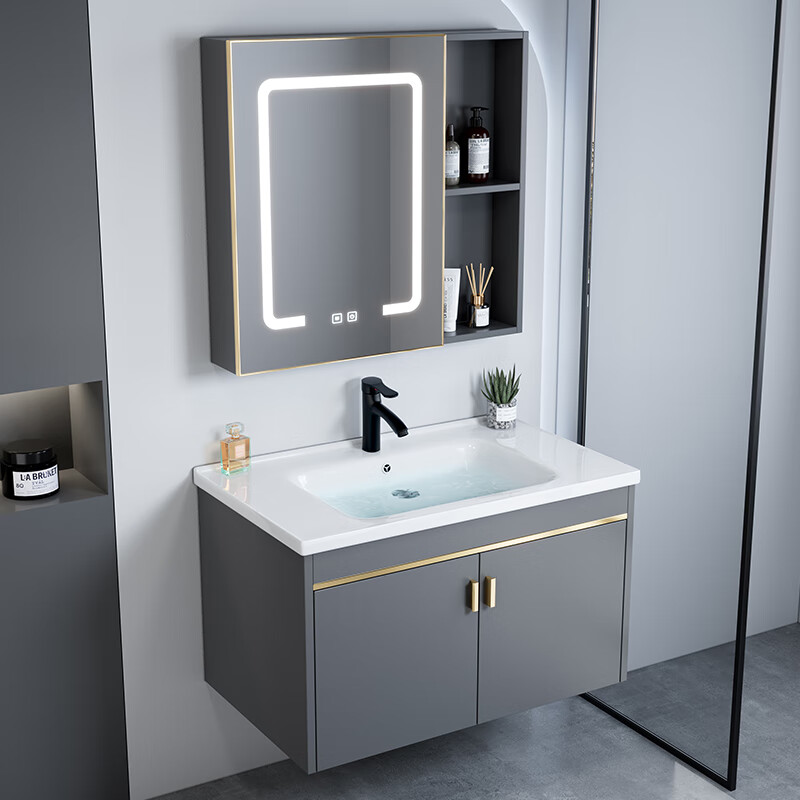 Jomoo's new bathroom washbasin cabinet combination space aluminum small apartment bathroom cabinet integrated ceramic washbasin sink dz 43 complete set + mirror cabinet width 35