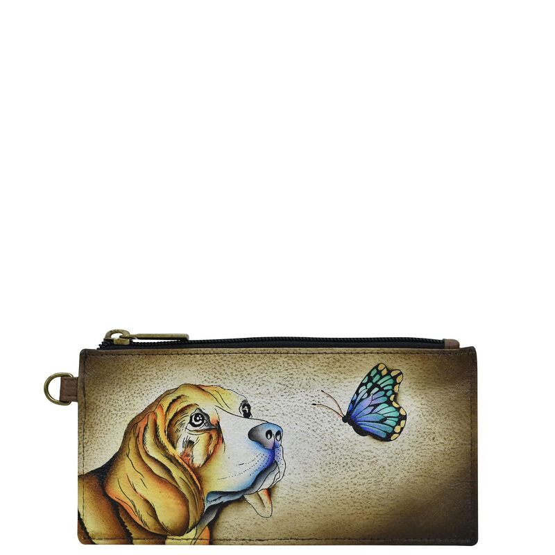 Anna by Anuschka Hand-Painted Women's Leather Storage Wallet Puppy Love One Size