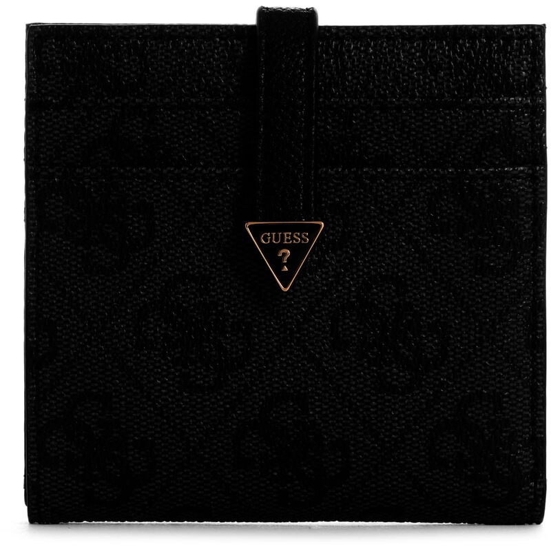 GUESS Women's PU leather geometric compact card holder 6 card slot design GUESS series wallet Coal logo One Size