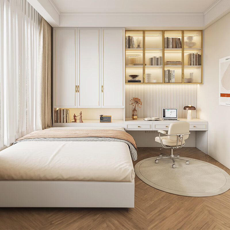 Sophia tatami small apartment bed cabinet integrated light luxury style bed wardrobe bookcase combination integrated second bedroom whole house customization membership bonus (consult customer service to enjoy discounts)