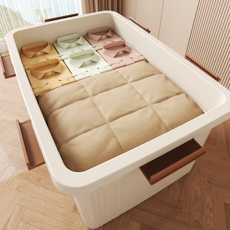 Younai storage box large capacity clothing storage box thickened moving box quilt storage box household extra large plastic pulley super giant cream white 84*60.5*51cm 6 buckles 8 wheels