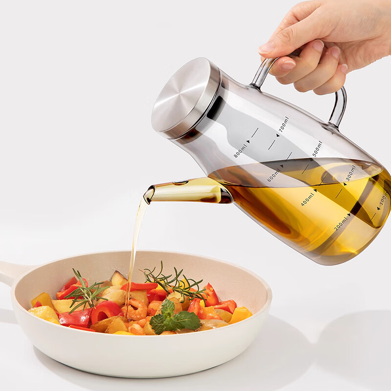 Home KATEI STORY Japanese glass oil pot leak-proof oil bottle kitchen household non-sticking oil seasoning soy sauce vinegar oil stainless steel transparent glass oil pot - pouring oil pot 600ml