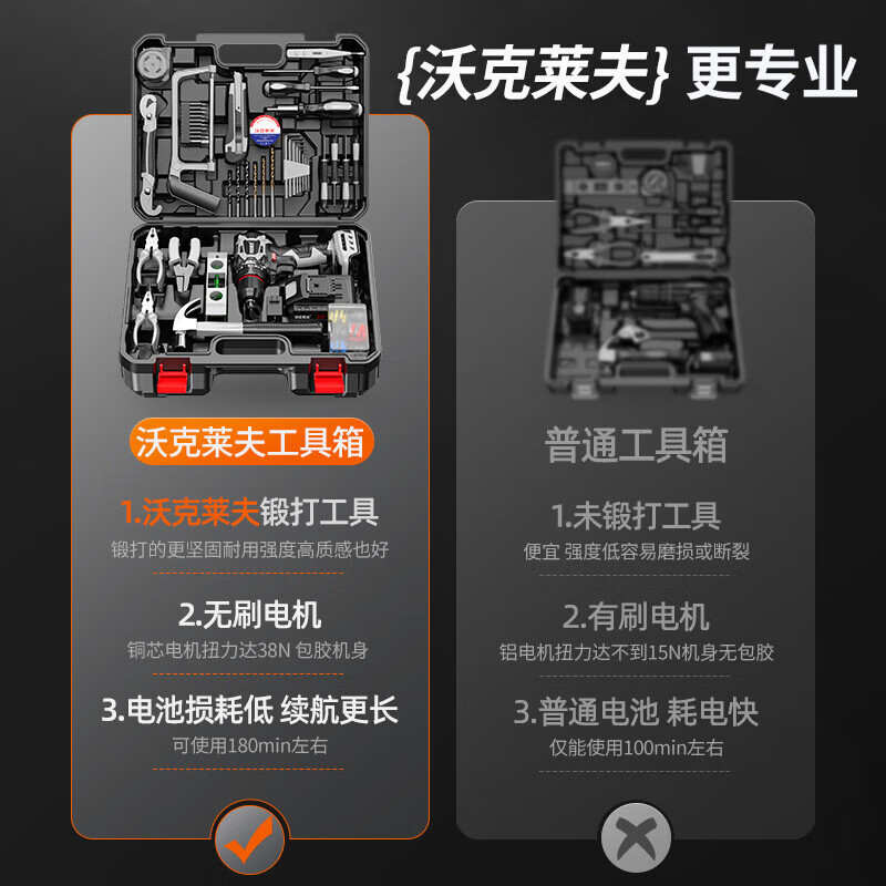 Walkerlive brushless hand drill tool box complete tool box household hardware tool set combination electrician woodworking repair brushless large steel cannon 109-piece set