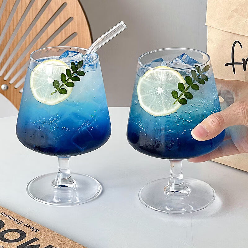 Meikejie ins style short-footed glass cocktail cup drink cup soda sparkling water cup drink bartending cup feeling Internet celebrity goblet set of 2