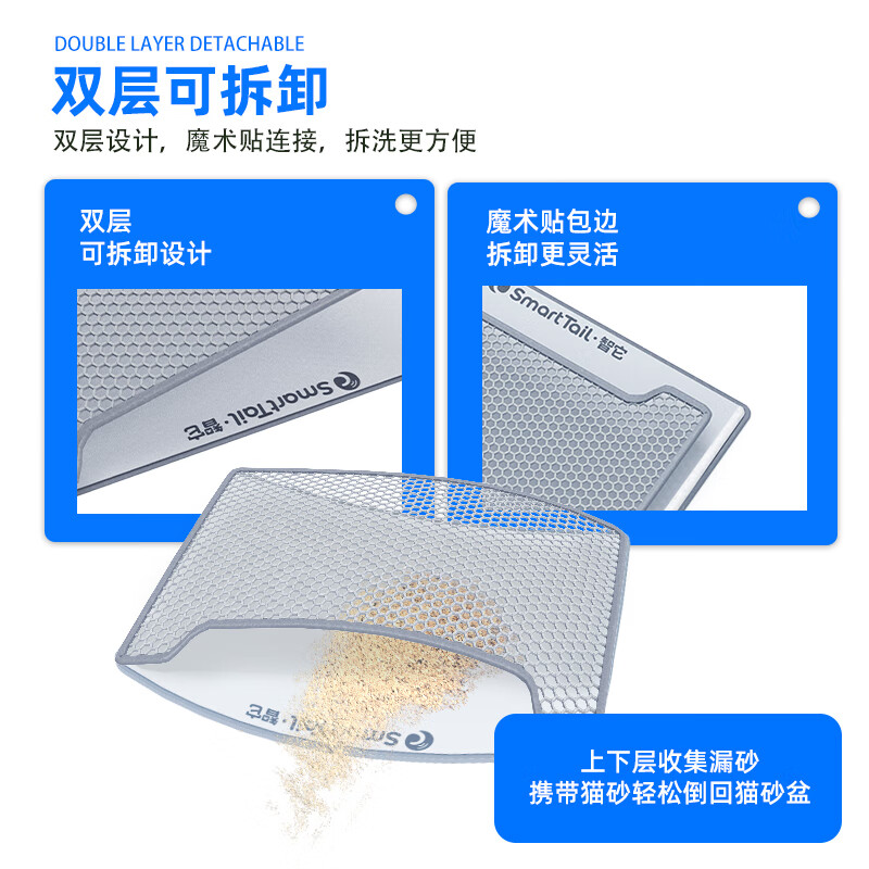 SMARTTAIL cat litter mat, anti-splash, anti-bring-out, controlled sand fall, double-layer filter, sand leakage, washable cat supplies