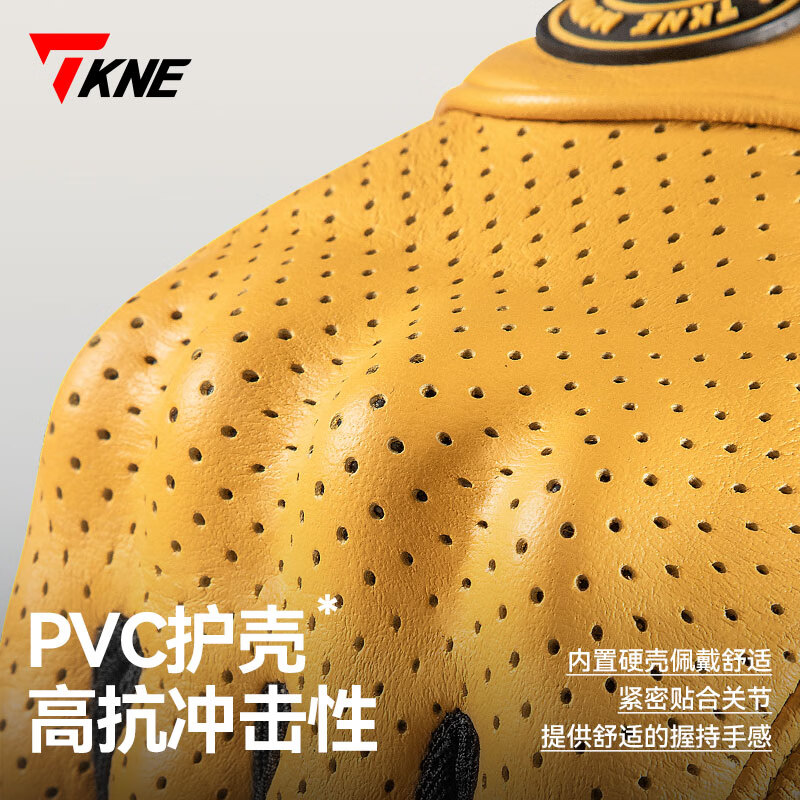 TKNE summer motorcycle gloves men's anti-fall breathable sheepskin retro KP10/brown summer style-hole L