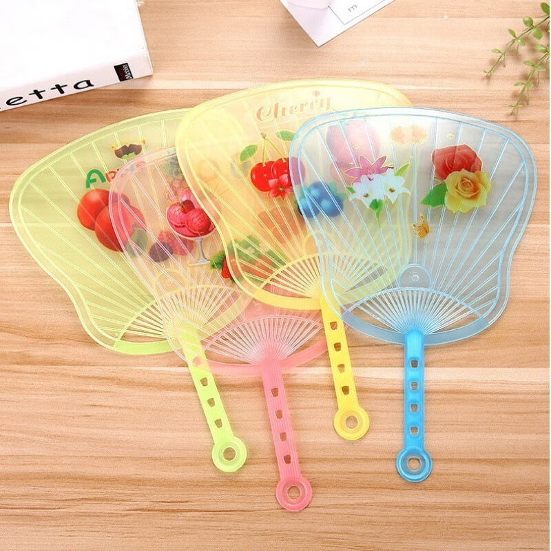 Summer hand fan, banana fan, heart-shaped soft plastic student home fan, mosquito repellent cartoon fan, lace round, 2 pack, random colors, shipped evenly