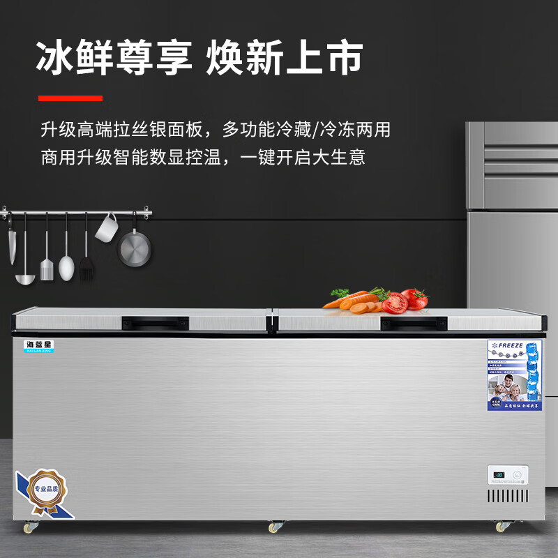 Aquamarine Freezer Commercial Large Capacity High-end Brushed Silver Horizontal Freezer Refrigerated Freezer Display Cabinet Home Dual Temperature Commercial Large Capacity Freezer Commercial Large Freezer 1588 Single Temperature Intelligent Digital Display (Brushed Silver Luxury Model)