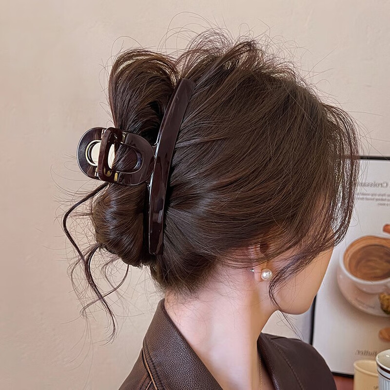 Gemeng's high-end chocolate brown one-word grab clip large shark clip hair clip for women's back of the head Ruth's same clip hair accessory