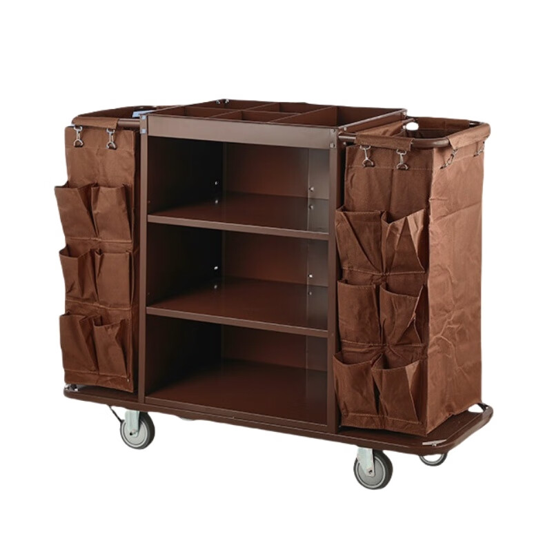 Hyasen TK-9526 D model linen cart cleaning cart double length multi-functional bag 5 inch silent wheel brown 1