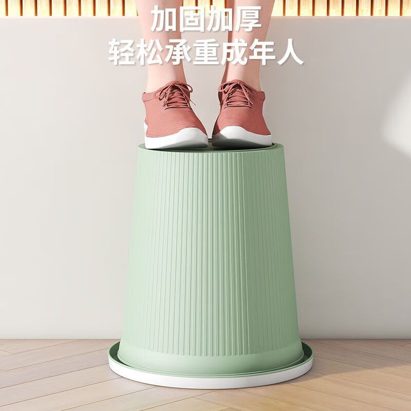 European-style household striped trash can for living room, bedroom, kitchen, toilet, bathroom, office, lidless paper basket with pressure ring, Nordic blue, medium size