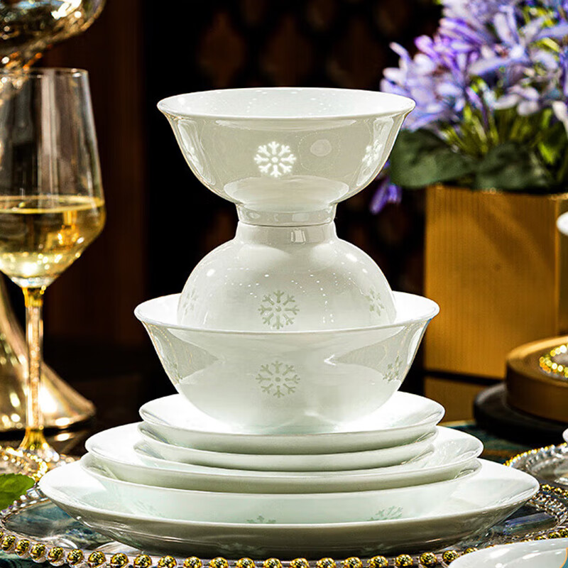 Manyuan underglaze color authentic Jingdezhen high-end porcelain exquisite porcelain tableware dishes set underglaze color housewarming gift box to live and work in peace and contentment Linglong porcelain configuration for 10 people 68-piece set