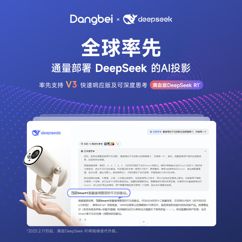 Dangbei Smart1 Projector Home High Definition Portable Pan-Tilt Projector Thousand Yuan Smart Home Theater National Subsidy (Type-C Power Supply 2+32G)