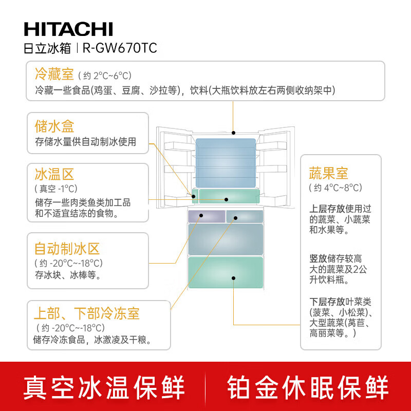 Hitachi (HITACHI) 670L ultra-thin zero-embedded large-capacity flagship machine imported from Japan vacuum preservation automatic ice-making crystal glass mirror refrigerator R-GW670TC ice crystal mirror color