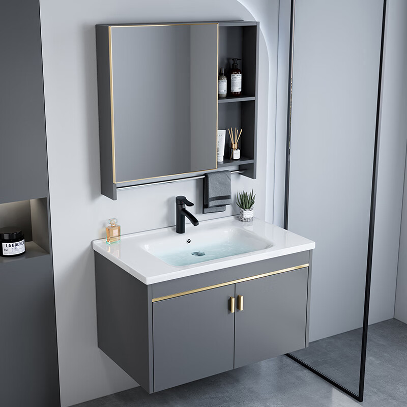 Jomoo's new bathroom washbasin cabinet combination space aluminum small apartment bathroom cabinet integrated ceramic washbasin sink dz 43 complete set + mirror cabinet width 35