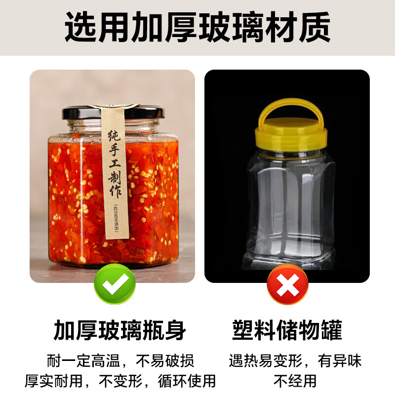 Vantablack hexagonal glass bottle glass sealed jar with lid food grade chili sauce honey sealed bottle can empty bottle 3 500ml foam box packaging sticker heat shrink