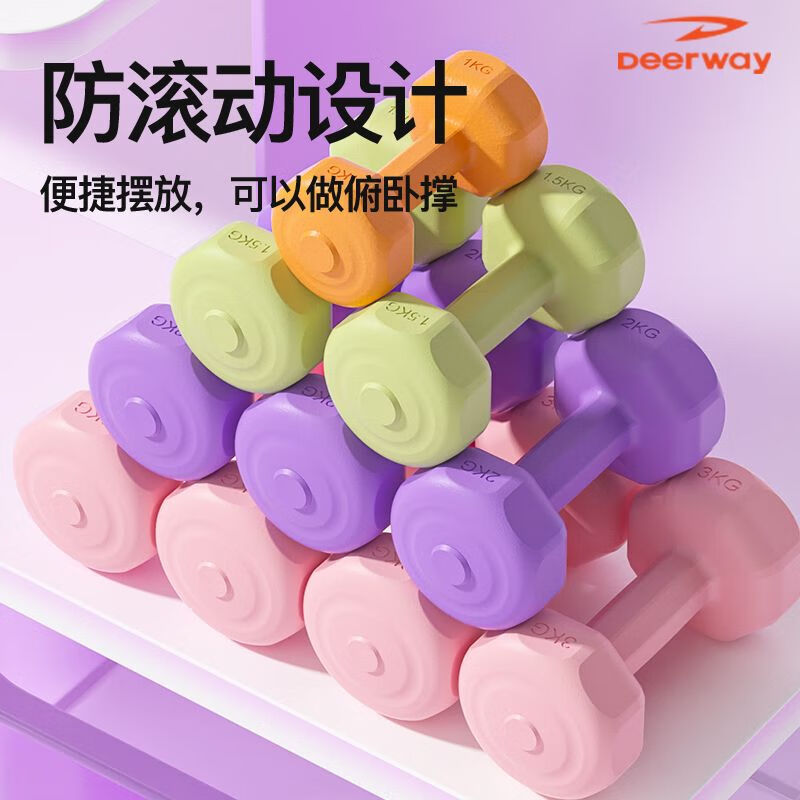 Delhui Dumbbell Women's Fitness Home Equipment Children's Yoga Female Kettlebell Small Dumbbell Arm Muscle Packing Plastic Men's Dream Powder 1kg*2 Only