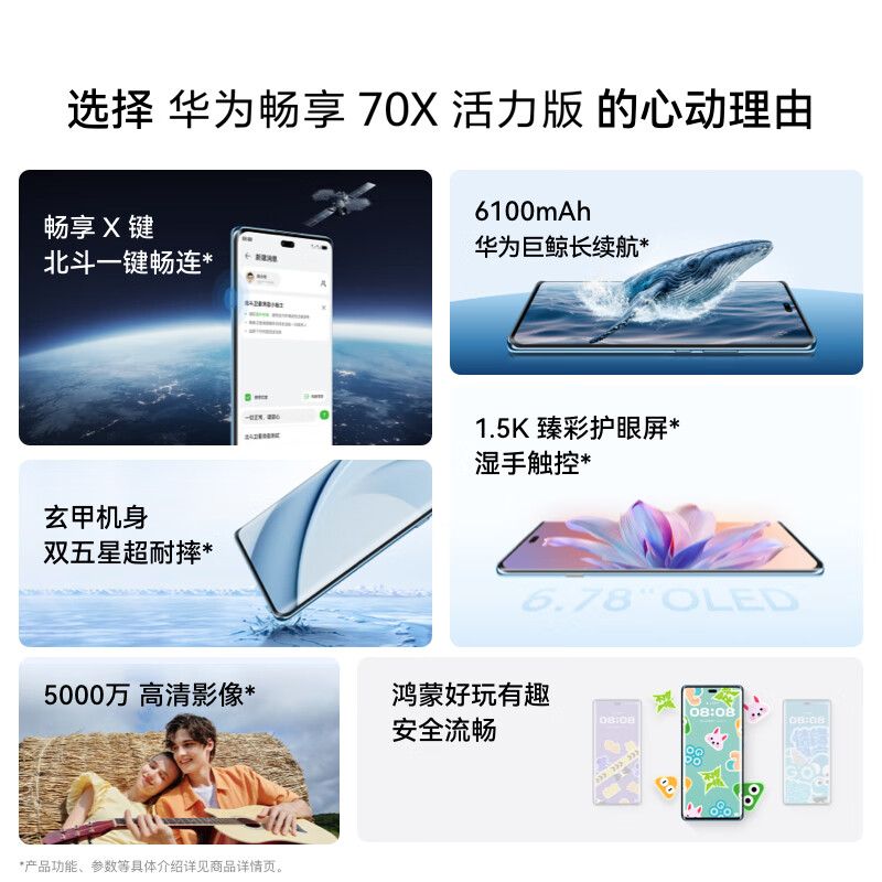 99% new Huawei Enjoy 70X Vitality Edition 256GB Obsidian Black Huawei Whale Super Long Battery Hongmeng Safety Double Five-Star Super Break-resistant Huawei Hongmeng Mobile Android Self-operated Returns Can Check the Quality Inspection Report