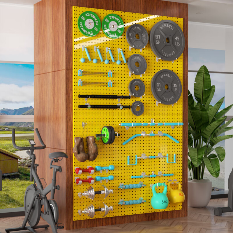 Perforated board storage rack for sports and fitness equipment equipment wall-mounted dumbbell barbell boxing gloves storage and organization hanging board 150*50 board thickness 1.6mm 1 piece/weight 9.6kg white