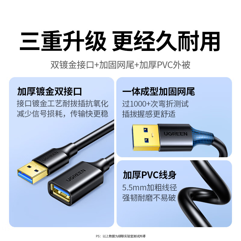 Greenlink USB3.0 extension cable, male to female data connection cable, TV, computer host, hard disk, U disk, mouse, keyboard, printer extension cable, extension cable, 2 meters 10373