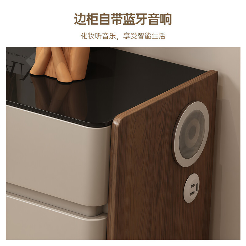 Snow beam solid wood dressing table bedroom drawer cabinet integrated modern simple light luxury high-end bedside retro dressing table bedside table dressing table + six drawer cabinet + cloud mirror + petal chair 120cm dressing table-solid wood frame shipped in one package