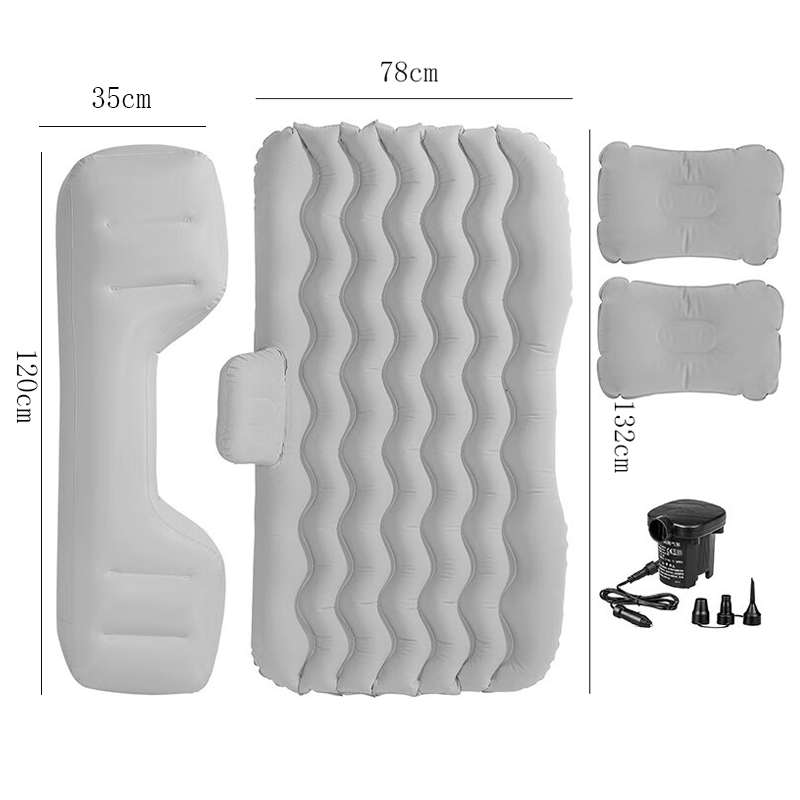 Yupinjia Car Inflatable Bed Car Back Seat Sleeping Mat Travel Mattress Air Cushion Bed Sleeping Back Seat Rear Seat Mattress Car Mattress Wave Pattern Gray + Long Support + Electric Pump