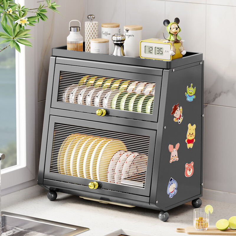 Jibaiju kitchen rack cupboard dish storage rack countertop household dish storage tableware bowl chopstick box drain rack 52cm three-layer dish cabinet + chopsticks and spoon basket + milk white