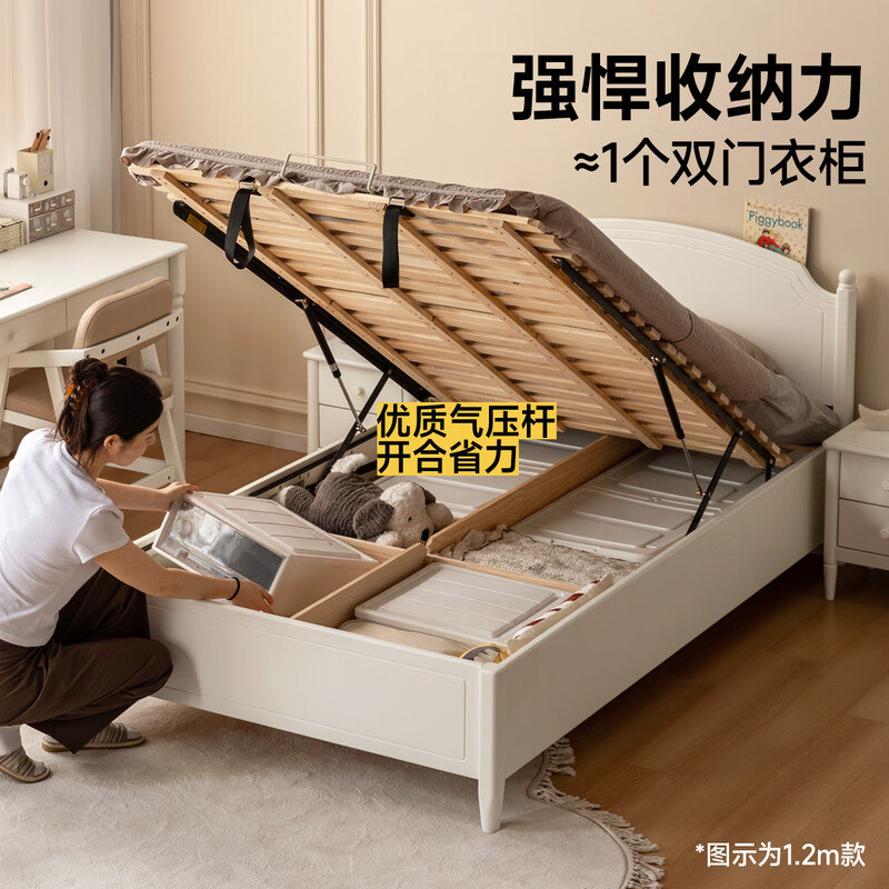 Genji Muyu Children's Furniture Children's Box Bed Solid Wood White American Single Bed Teenagers Small Apartment Bedroom Boys and Girls Storage Bed Children's Side Opening Box Bed + Mattress (8cm thick J50 hard H2) 1500mm*2000mm