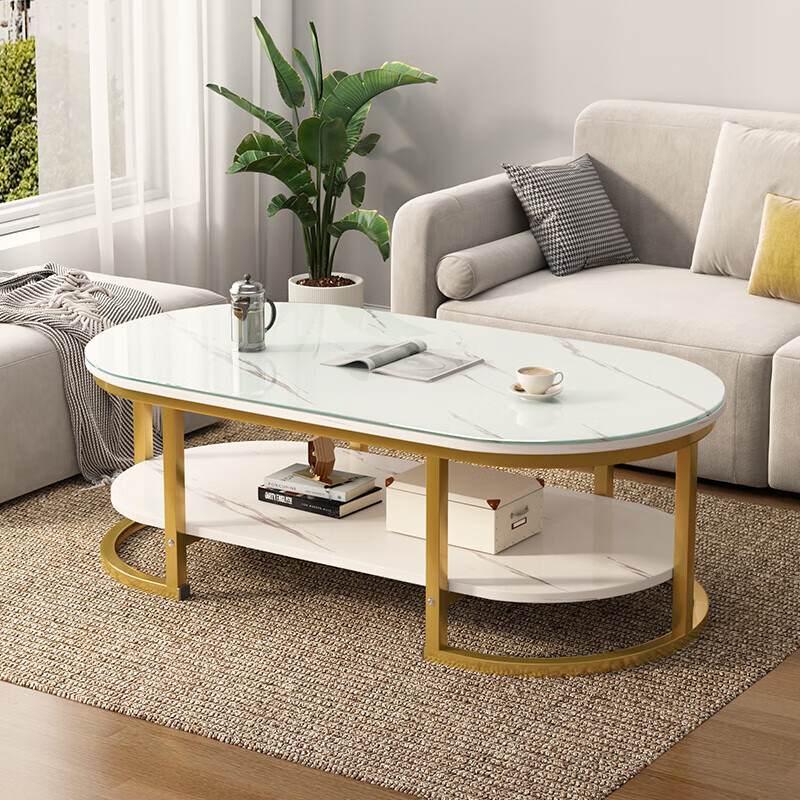 Fengpeng Yiju coffee table living room small apartment side table sofa light luxury small table modern simple round coffee table combination single layer white marble color 100*50cm