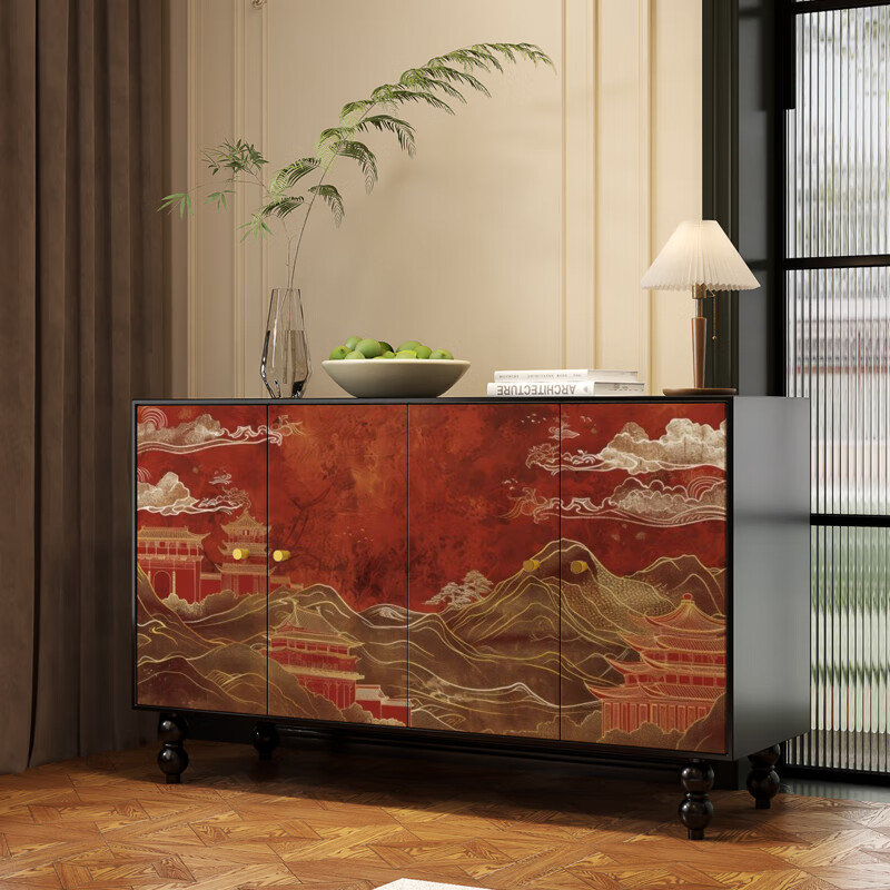 Wen Yijia customized new Chinese style retro solid wood sideboard living room aisle door decorative cabinet entrance cabinet against the wall hotel storage conventional environmentally friendly board directly shoot a few styles 4 doors