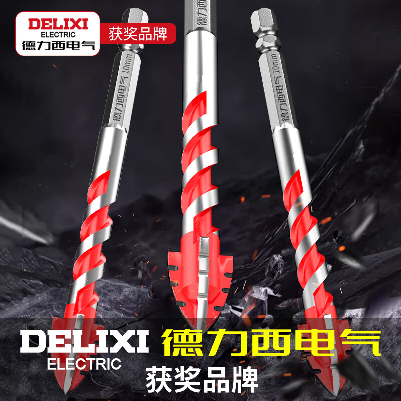 Delixi Electric four-edged sawtooth eccentric drill bit for drilling glass tiles dry drilling concrete stainless steel electric drill hole opener set new version 6+8+10+12mm 4 pieces