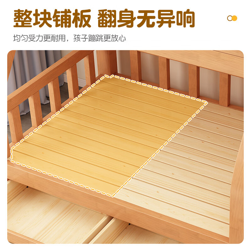 Rongjiang rubber wood bunk bed, pure solid wood bunk bed, high and low bed, bunk bed for boys and girls, children's bed, double bed, ladder type + 5CM coconut palm mattress*2 1350mm*2000mm, upgraded and thickened