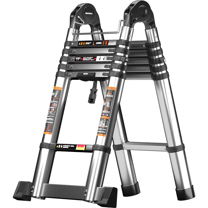 BAFEN Telescopic Ladder Multifunctional Herringbone Ladder Foldable Engineering Thickened Liftable Portable Stainless Steel Home Straight Ladder Multifunctional 2.5=5m Straight Ladder Stainless Steel *1