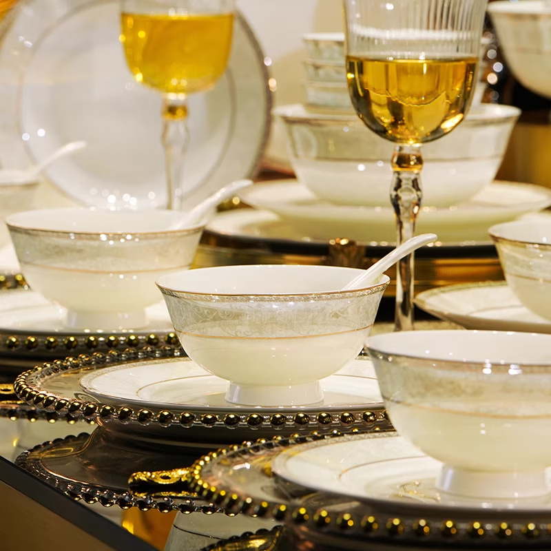 GIOIO high-end ceramic tableware set gift box European style high-end luxury ceramic bowl and plate combination household dishes and plate set 3 8-inch rice plates + 1 spare