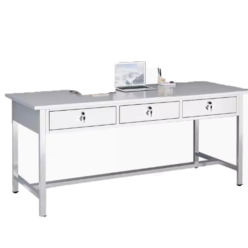 Lechenxin stainless steel office desk factory dust-free workshop single-layer workbench with drawer operation table 1.4m three-bucket square table (304)