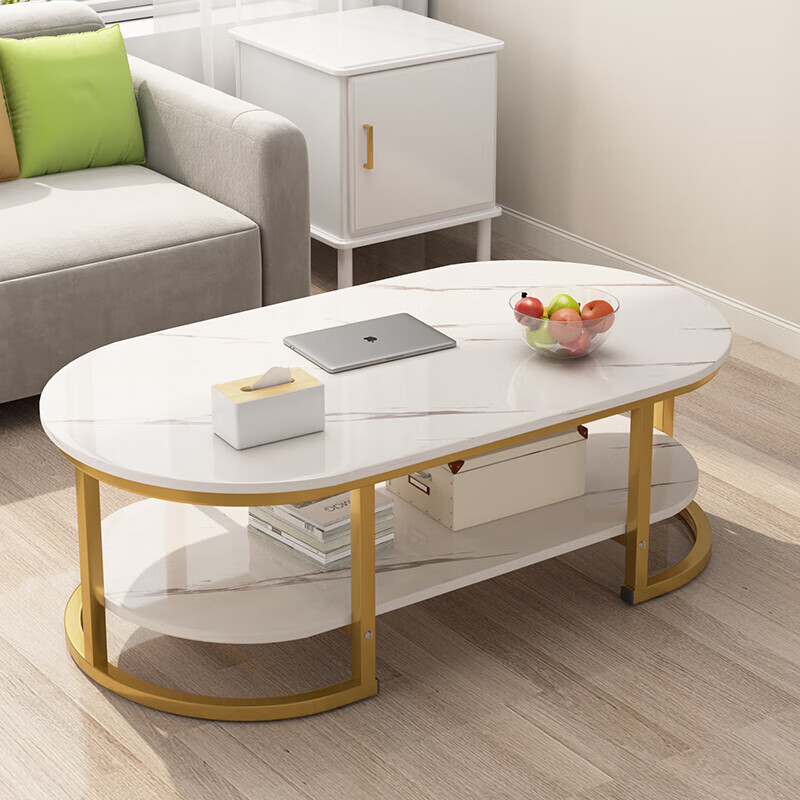 Fengpeng Yiju coffee table living room small apartment side table sofa light luxury small table modern simple round coffee table combination single layer white marble color 100*50cm