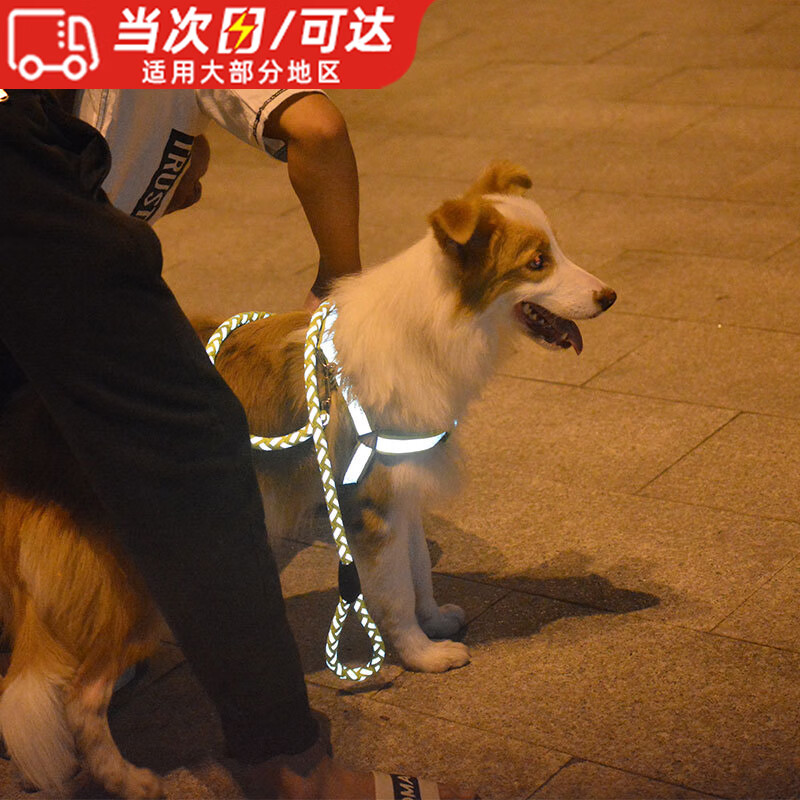 OSKV pet reflective traction rope vest type cat and dog rope large, medium and small dog walking chain harness harness chain anti-bite 1.2m*1.5cm-recommended 1-10 catties green traction set