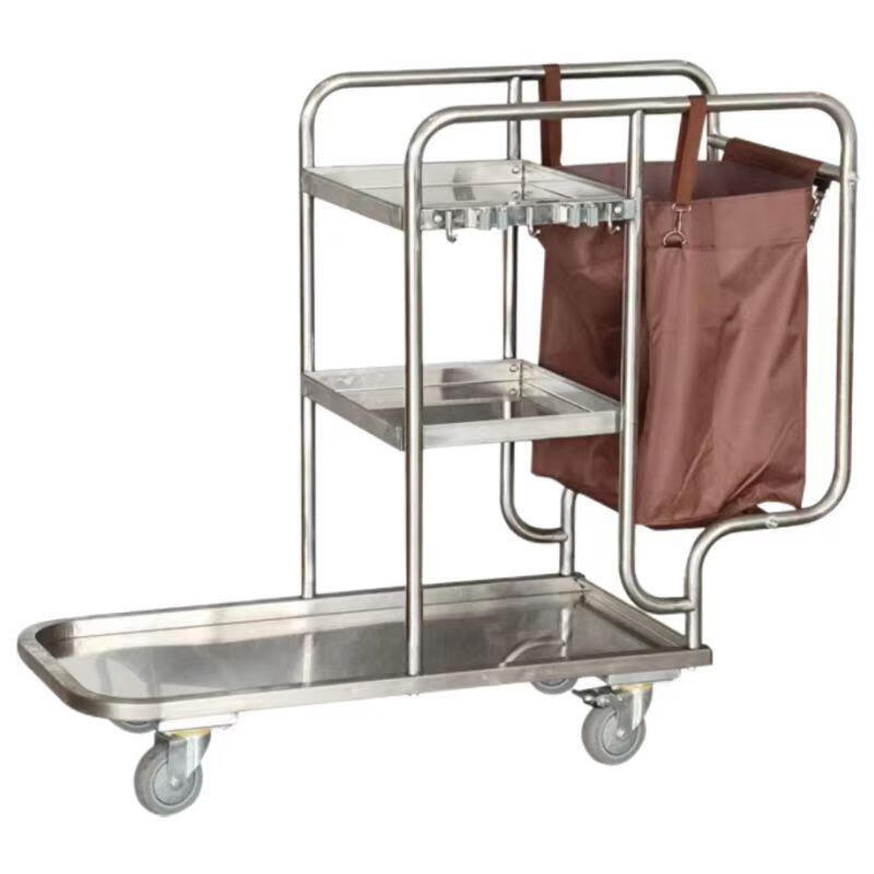 Wen Yijia stainless steel cleaning truck hotel room trolley linen cart property cleaning cleaning vehicle tool cart gray wheel brake wheel cleaning vehicle (with hook)