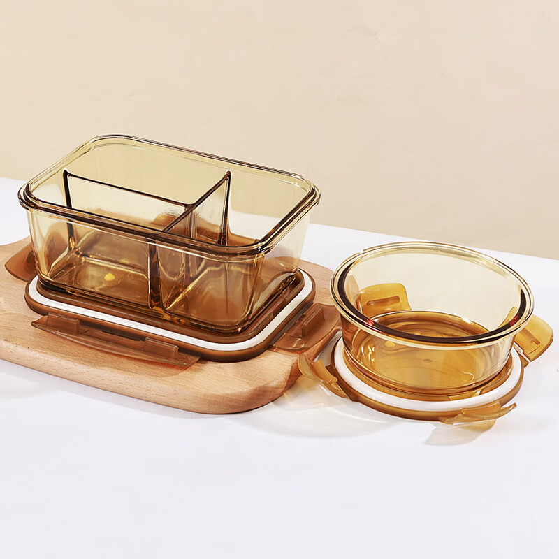 Demas heat-resistant glass crisper microwave lunch box office worker lunch box 3 compartments 1020+700+400+bags+tableware