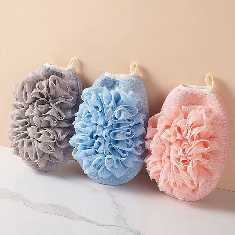 Fat Donglai's same style bath towel, bath towel, two-in-one women's special bath ball, double-sided bath towel, gloves for back rub, great value and thickened, three-color cost-effective package, pink + blue + gray