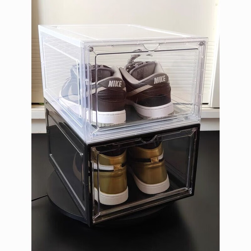 Raft core acrylic shoe box magnetically transparent transparent household shoe storage box dust-proof and oxidation-proof thickened space shoe rack shoe cabinet front door double magnetic suction multiple pieces more cost-effective transparent black 1 pack 48 size high-top shoes