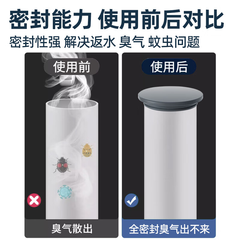 A beautiful sewer pipe plug PVC pipe sewer plug cover floor drain plug solid sealing ring basin pipe plug suitable for 25-50mm hole gray plug