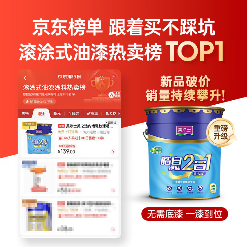 Meitushi latex paint Jingdong self-operated flagship store paint interior wall white self-brushing household bottom two-in-one clean smell indoor environmentally friendly water-based wall paint 24kg